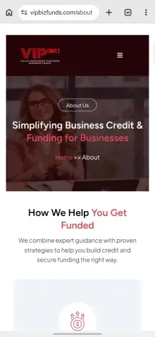 Business funding website page example